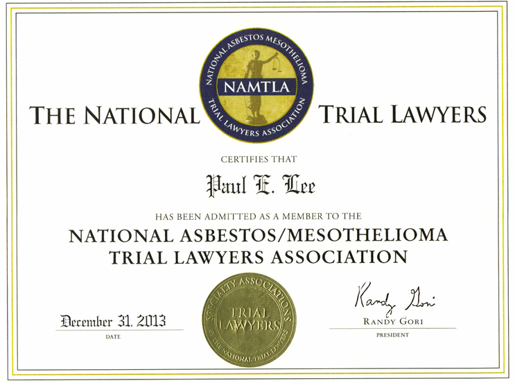 Paul E. Lee Inducted Into National Asbestos/Mesothelioma Trial Lawyers